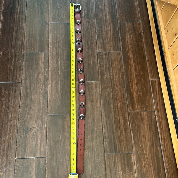 Fossil Genuine leather Belt Brass / Silver Buckle hardware embossed sz Medium - Picture 15 of 16